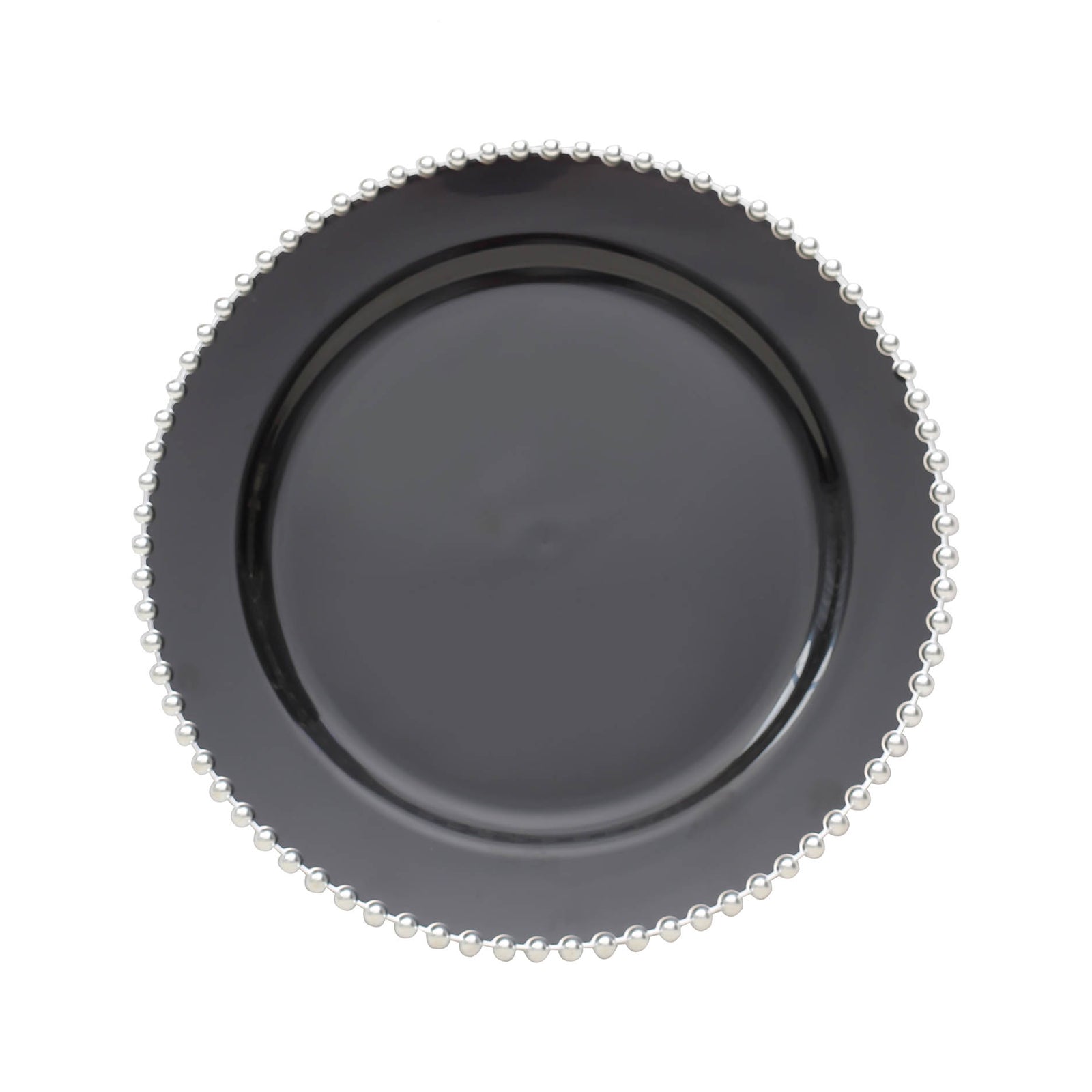 10 Pack | 10inch Black / Silver Beaded Rim Plastic Dinner Plates, Disposable Party Plates#whtbkgd