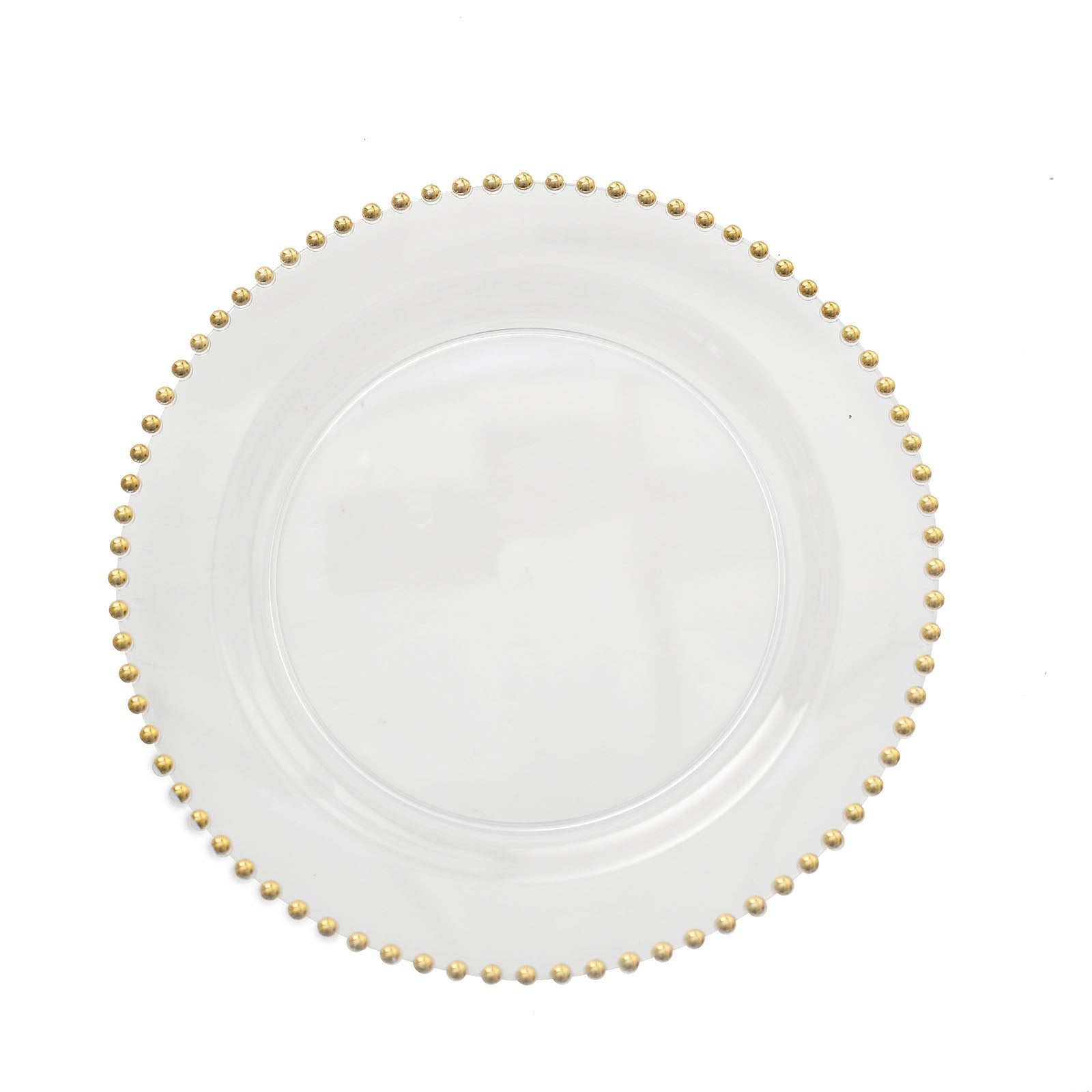 Clear Round Dinner Plates 10 Inches With Gold Beaded Rim Style Hard Plastic#whtbkgd