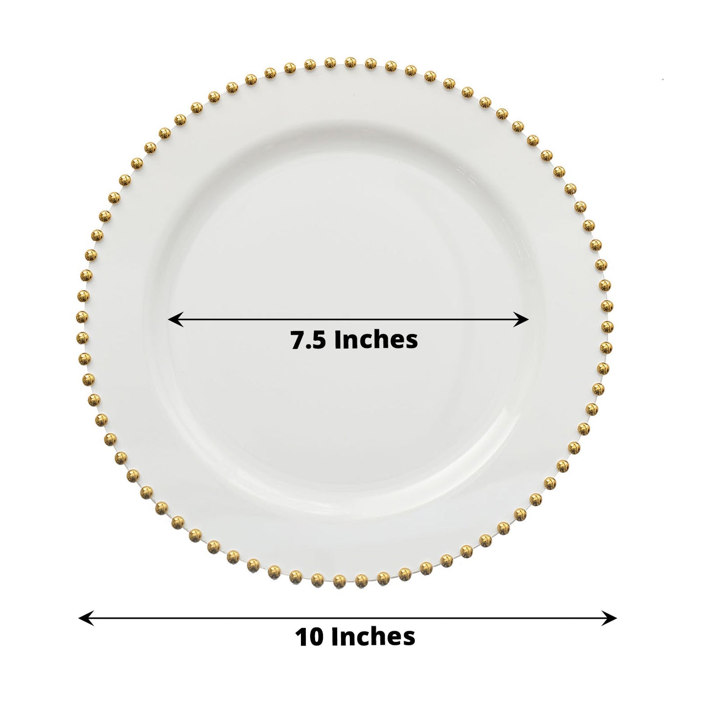 White Round Dinner Plates With Silver Beaded Rim Style Made Of Hard Plastic 10 Inches