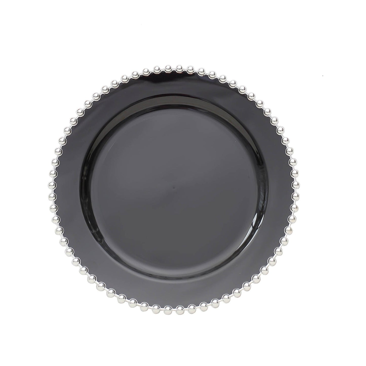 10 Pack | 8inch Black / Silver Beaded Rim Plastic Dessert Appetizer Plates, Salad Plates#whtbkgd