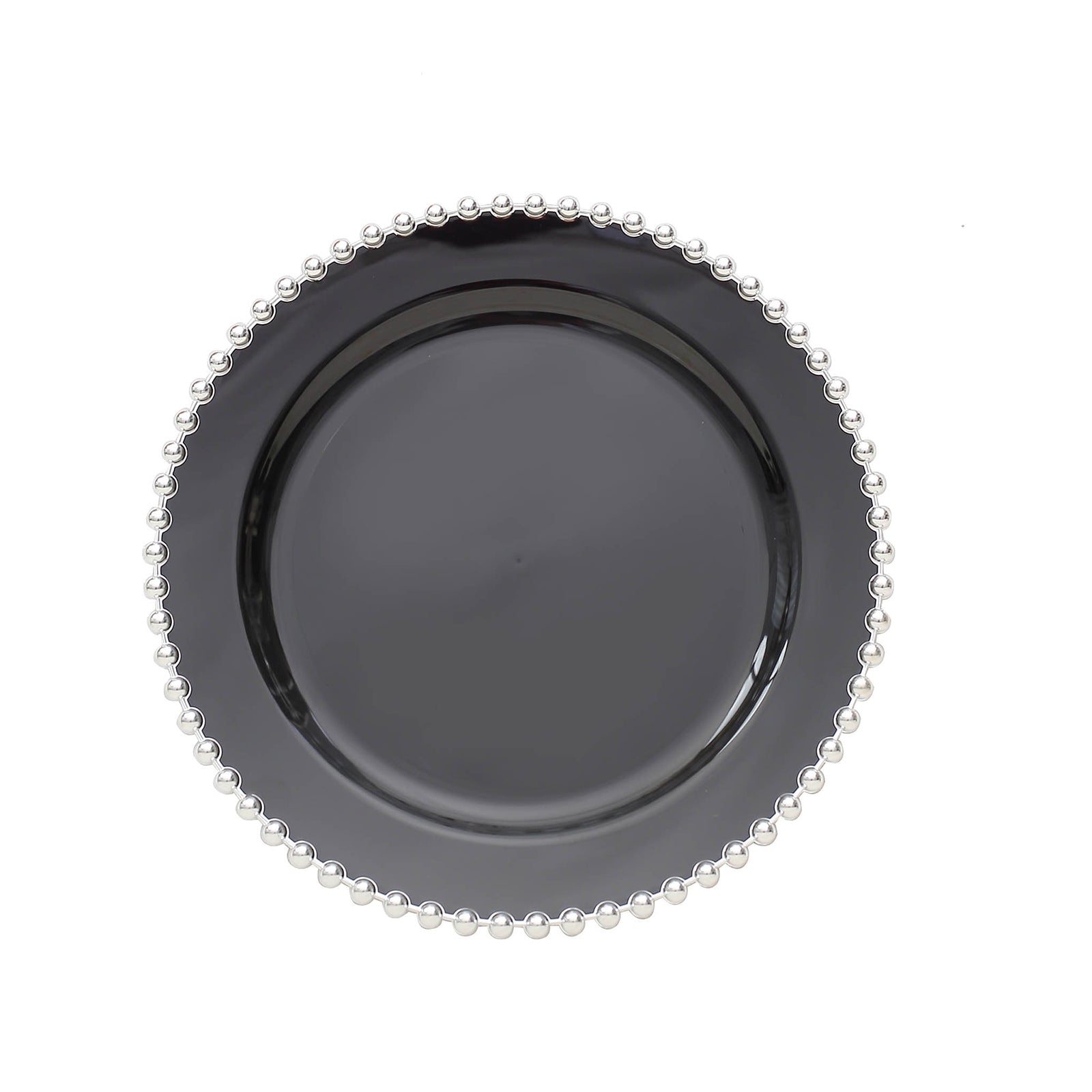 10 Pack | 8inch Black / Silver Beaded Rim Plastic Dessert Appetizer Plates, Salad Plates#whtbkgd