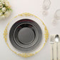 10 Pack | 8inch Black / Silver Beaded Rim Plastic Dessert Appetizer Plates, Disposable Salad Plates
