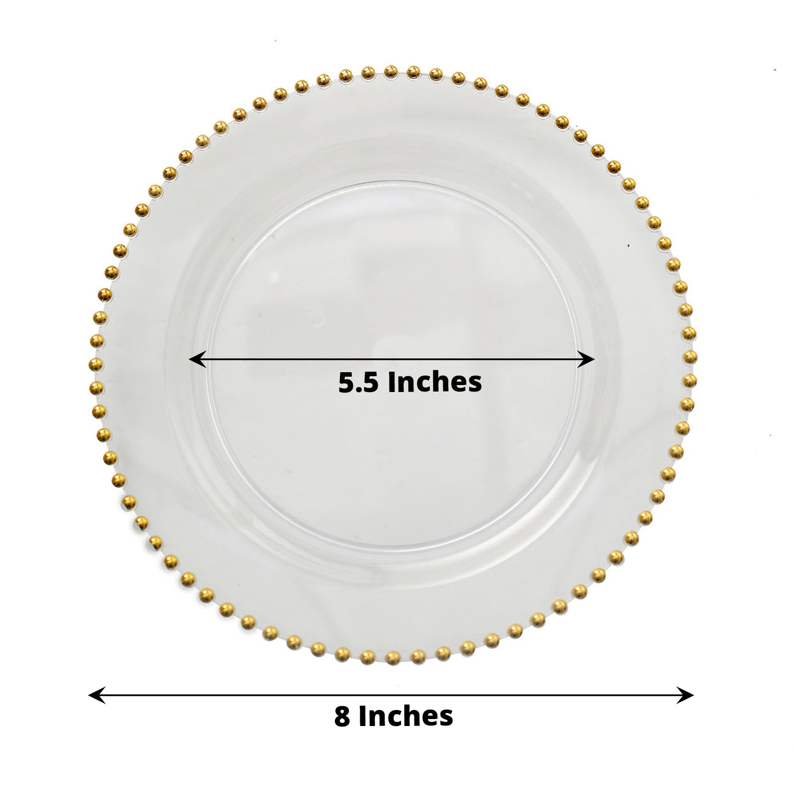 Set Of 8 Inch Clear Disposable Plastic Salad Plates With Gold Beaded Rim 
