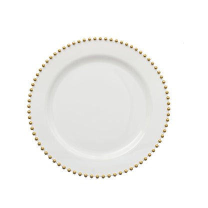 Pack Of 10 White Plastic Salad Plates With Gold Beaded Rim#whtbkgd