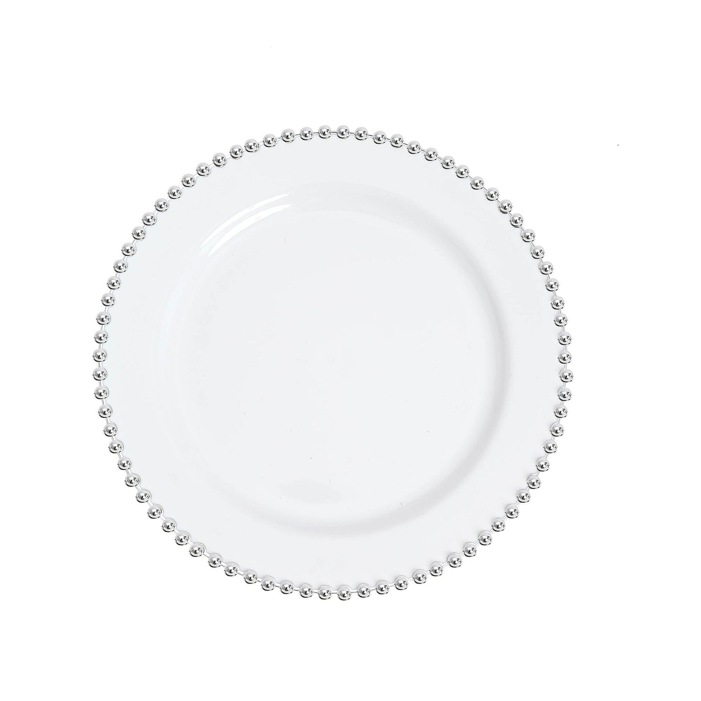 10 Pack | 8inch White / Silver Beaded Rim Plastic Dessert Appetizer Plates#whtbkgd