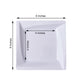 White geometric ridge trim plastic salad plate, 6 inches square, disposable.