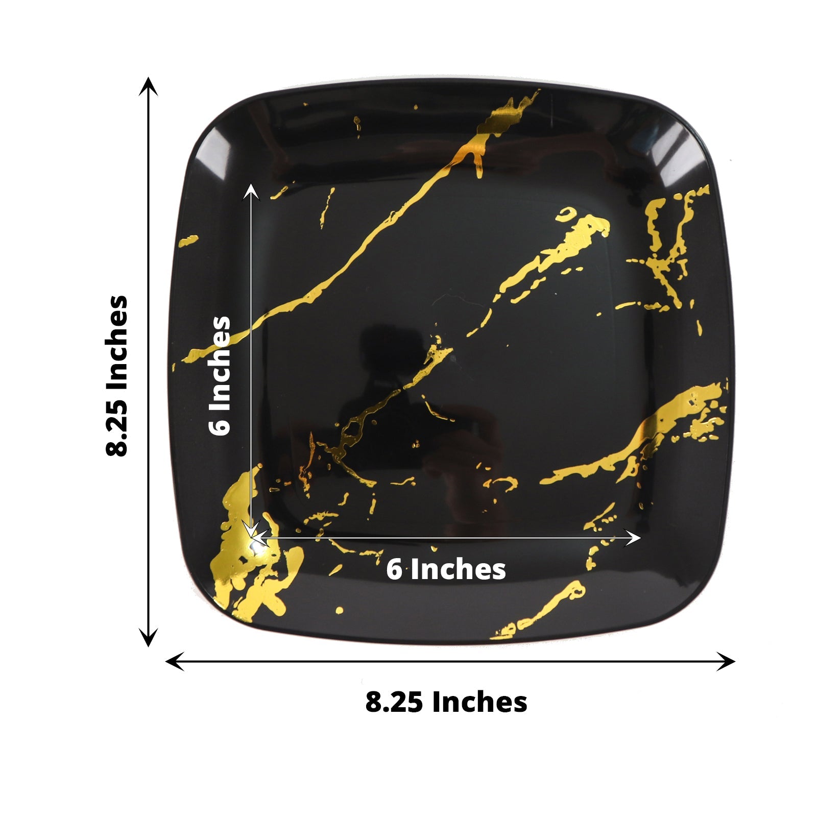 8" black and gold marble square disposable dessert plate