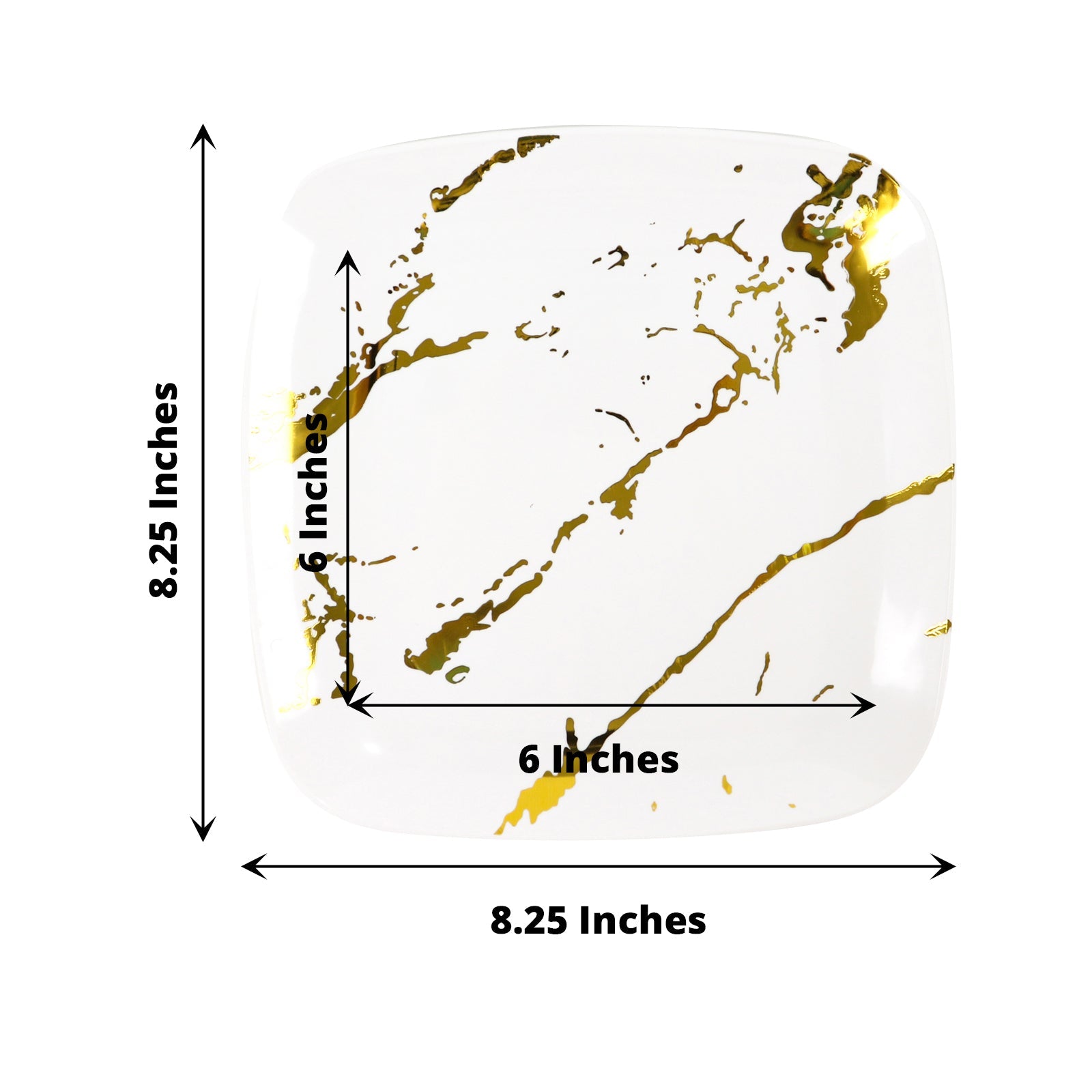 8" White and Gold Marble Square Disposable Dessert Plates, 10 Pack