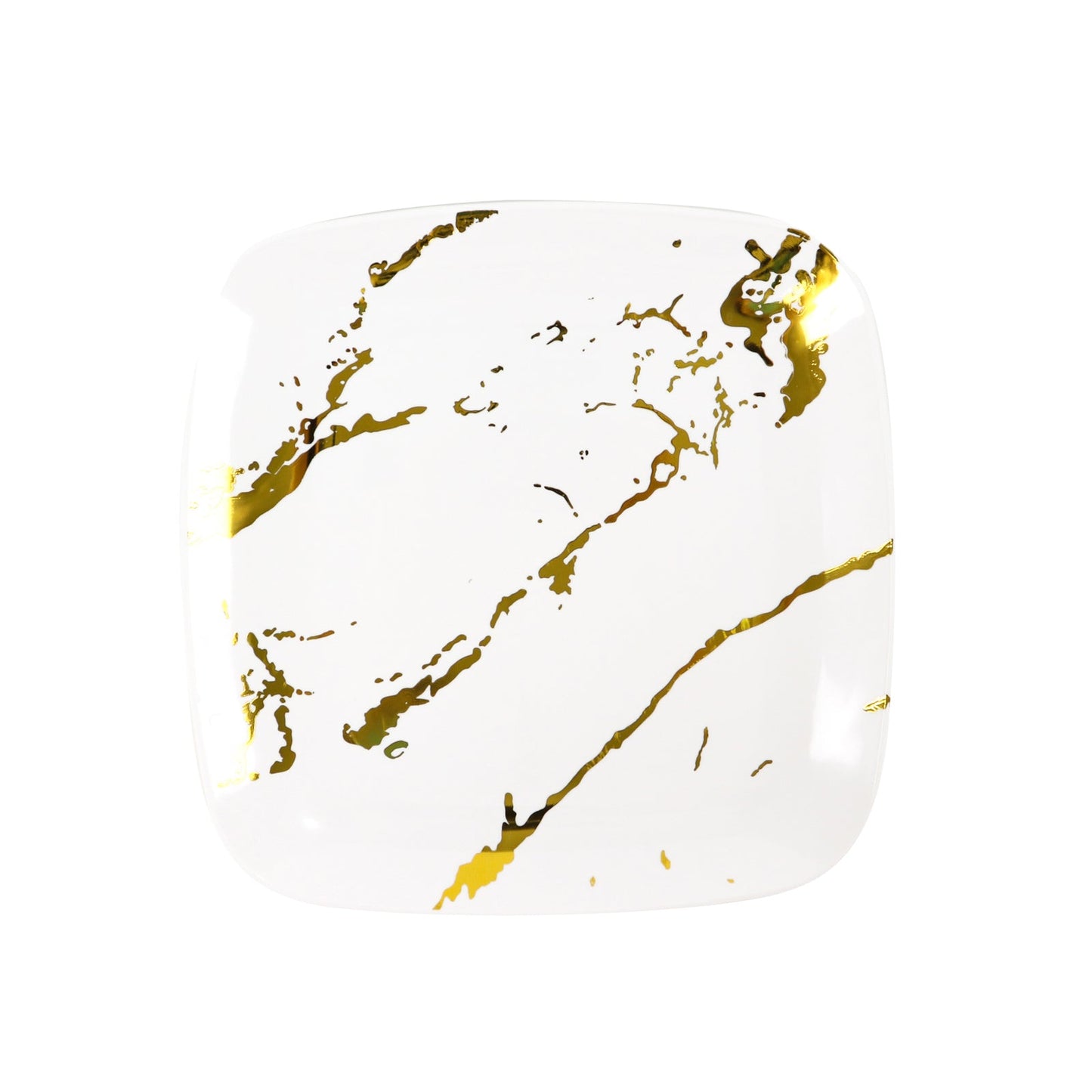 8" White and Gold Marble Square Dessert Plate, Disposable Appetizer Plate