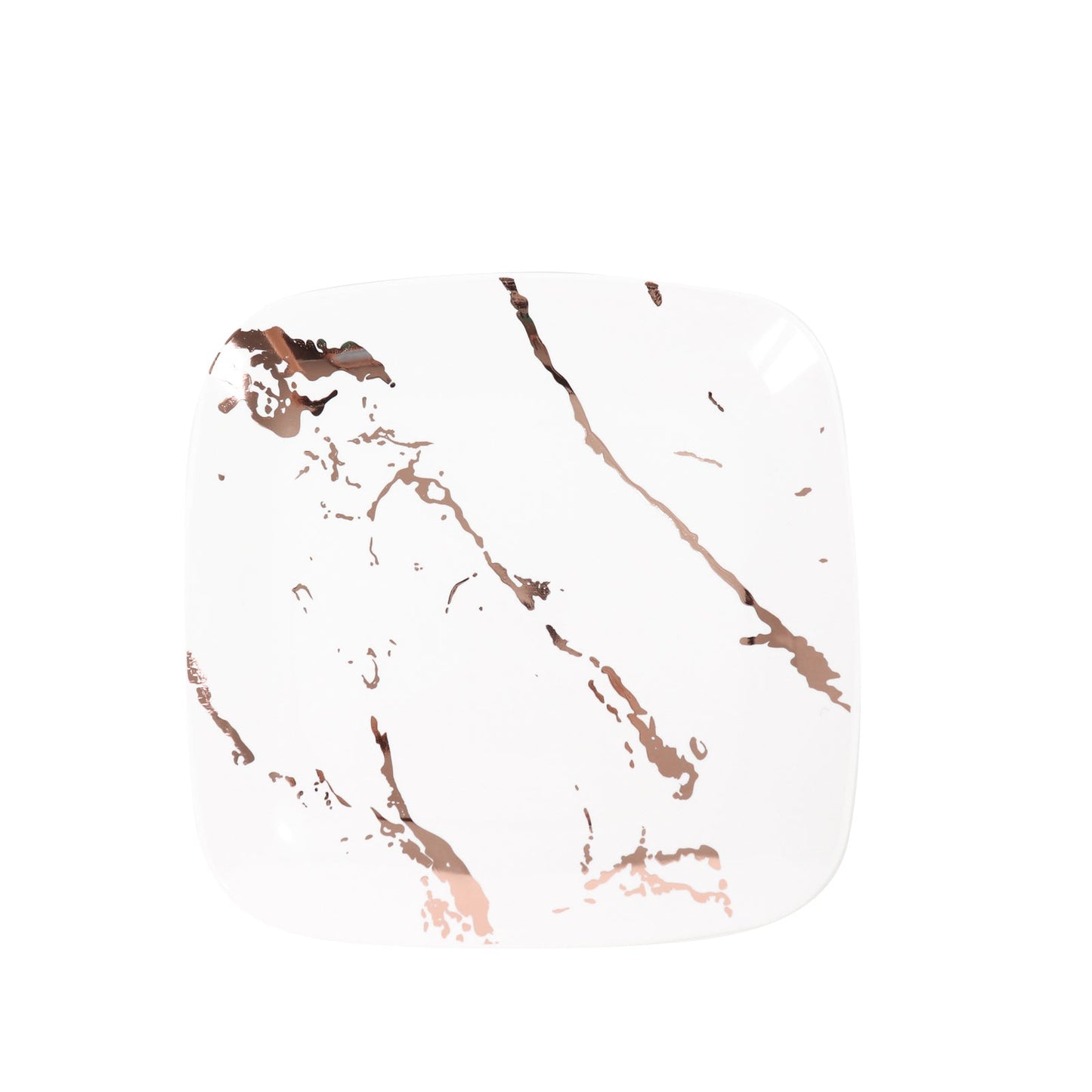 White rose gold marble square plastic dessert plate.