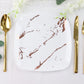 White rose gold marble square disposable dessert plate.