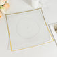 10 Pack | 10inch Clear / Gold Concave Modern Square Plastic Dinner Plates Disposable Party Plates