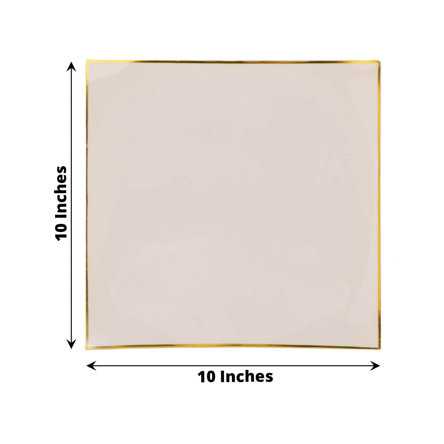 10 Pack | 10inch Taupe / Gold Concave Modern Square Plastic Dinner Plates, Disposable Party Plates