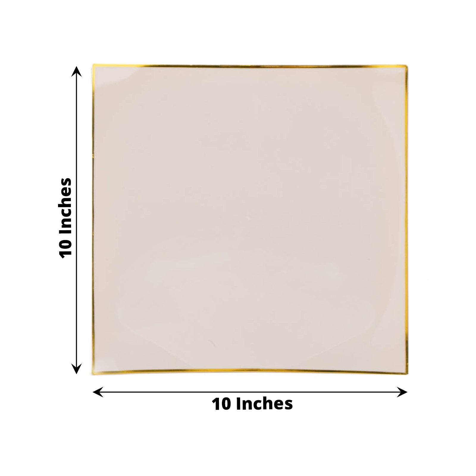 10 Pack | 10inch Taupe / Gold Concave Modern Square Plastic Dinner Plates, Disposable Party Plates