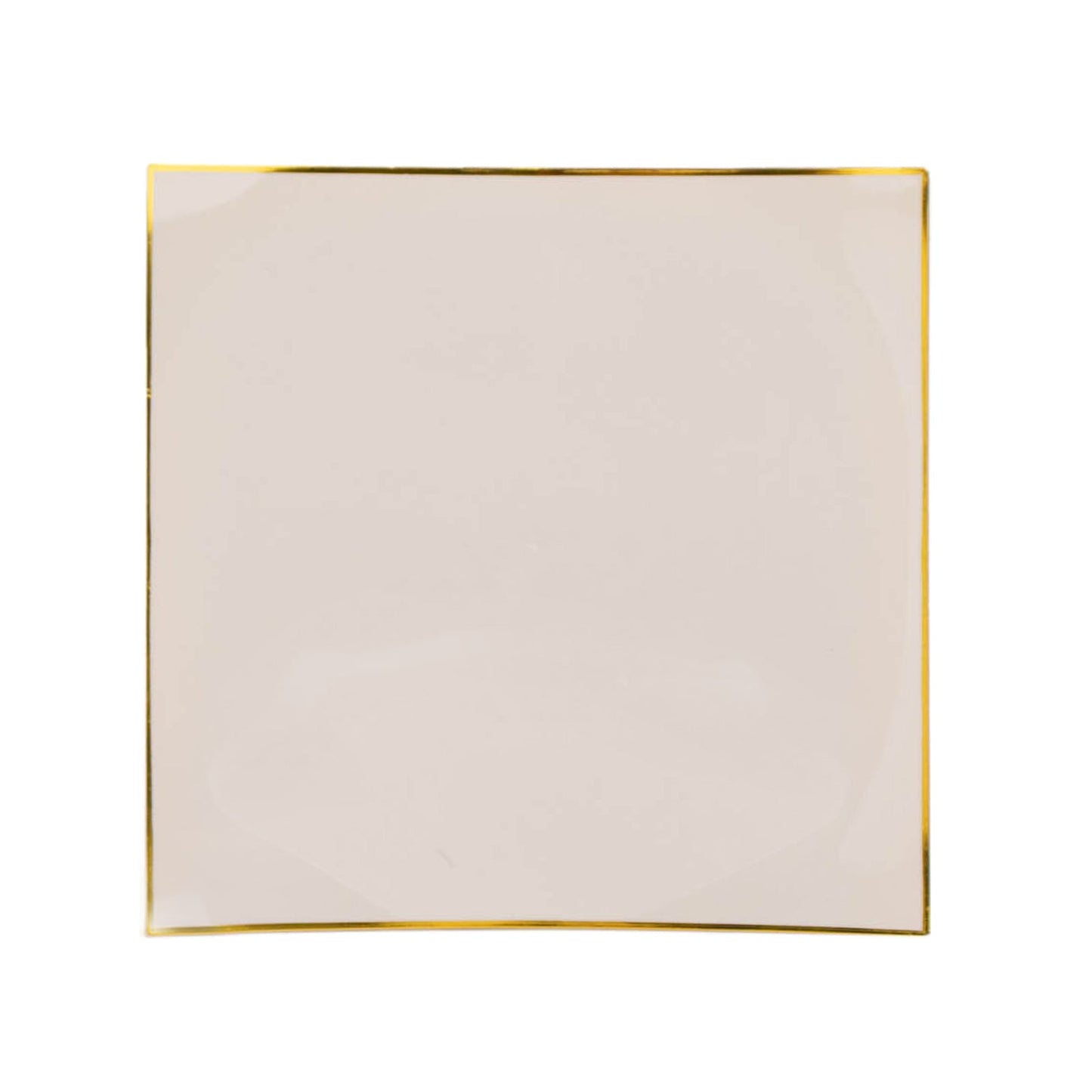10 Pack | 10inch Taupe / Gold Concave Modern Square Plastic Dinner Plates, Party Plates#whtbkgd