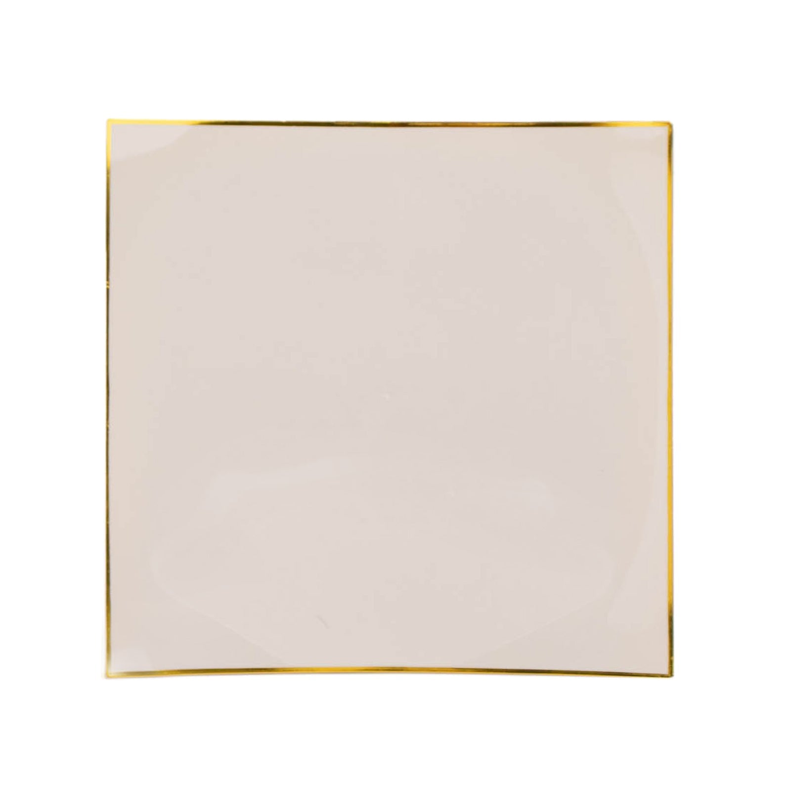 10 Pack | 10inch Taupe / Gold Concave Modern Square Plastic Dinner Plates, Party Plates#whtbkgd