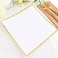 10 Pack | 10" White / Gold Concave Modern Square Plastic Dinner Plates, Disposable Party Plates