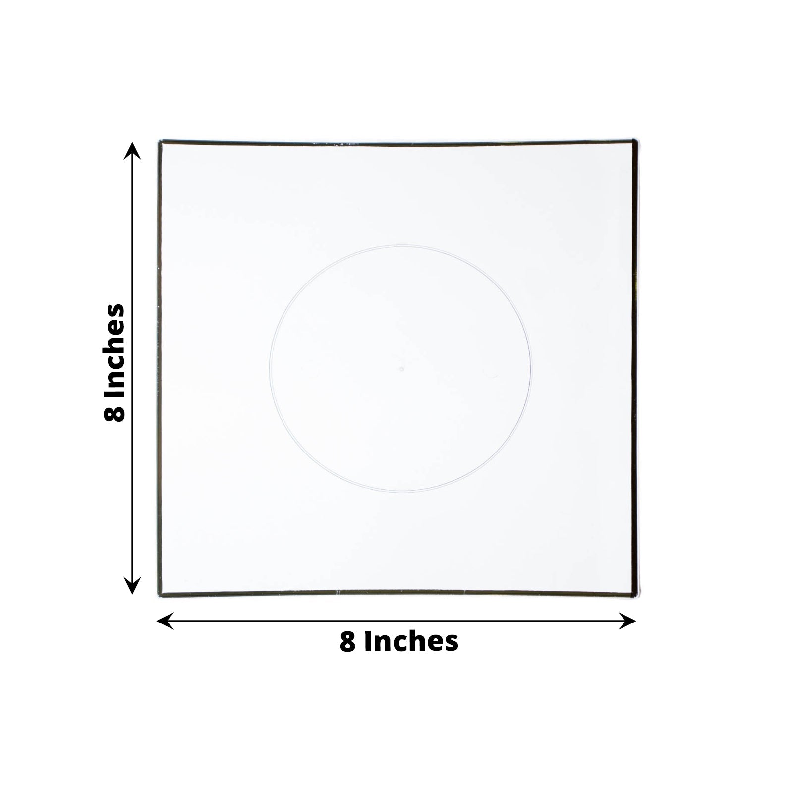 Clear and gold square plastic dessert plate, 8 inches.