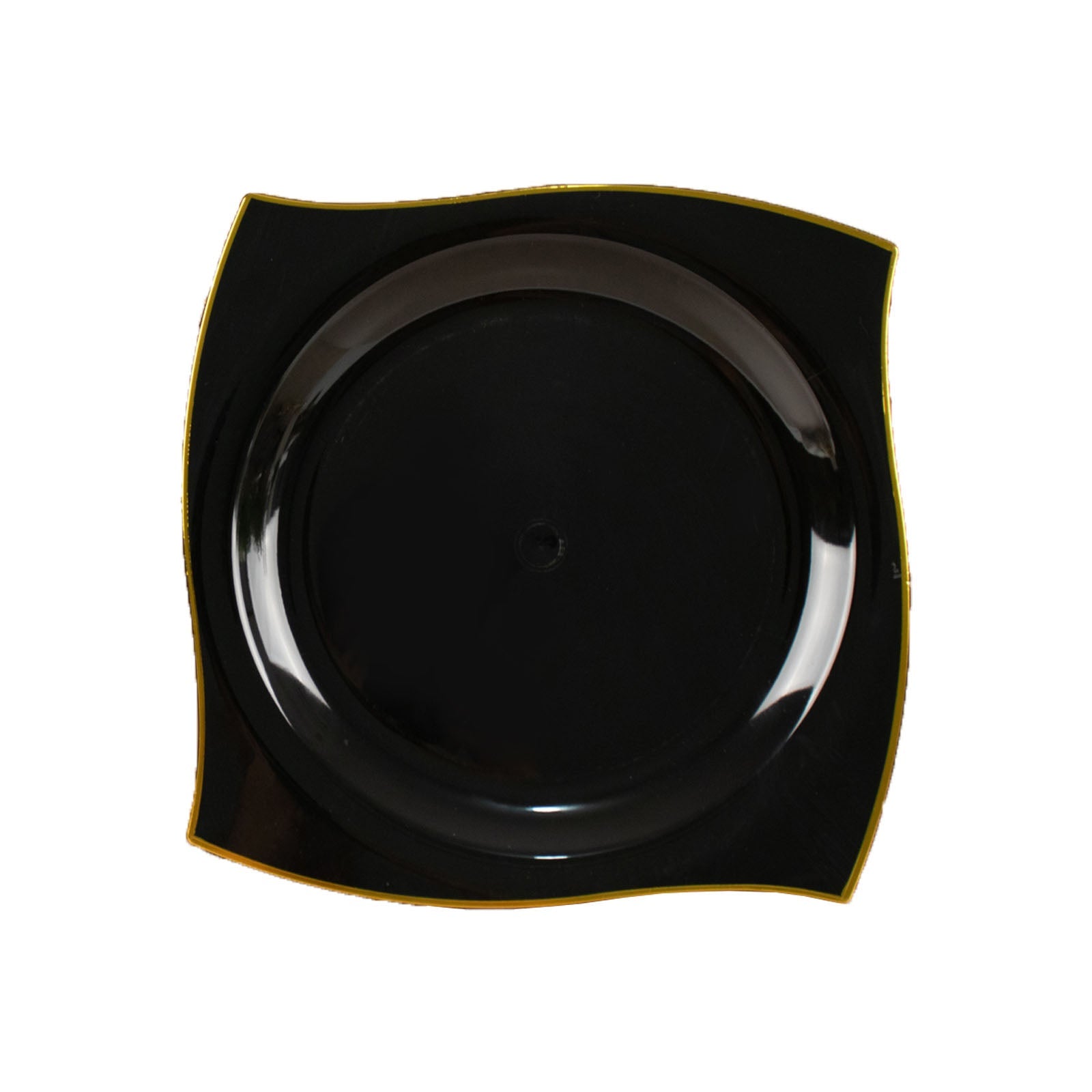 Heavy Duty Black Gold Wavy Rim Plastic Square Dinner Plates 10 Pack 10 Inch Size Style#whtbkgd