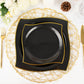 10 Inch Size Black Gold Wavy Rim Heavy Duty Plastic Square Dinner Plates 10 Pack