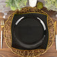 10 Pack | 10" Black / Gold Wavy Rim Modern Square Plastic Dinner Plates, Disposable Party Plates
