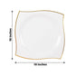 10" white and gold wavy rim square plastic dinner plate, disposable party plate.