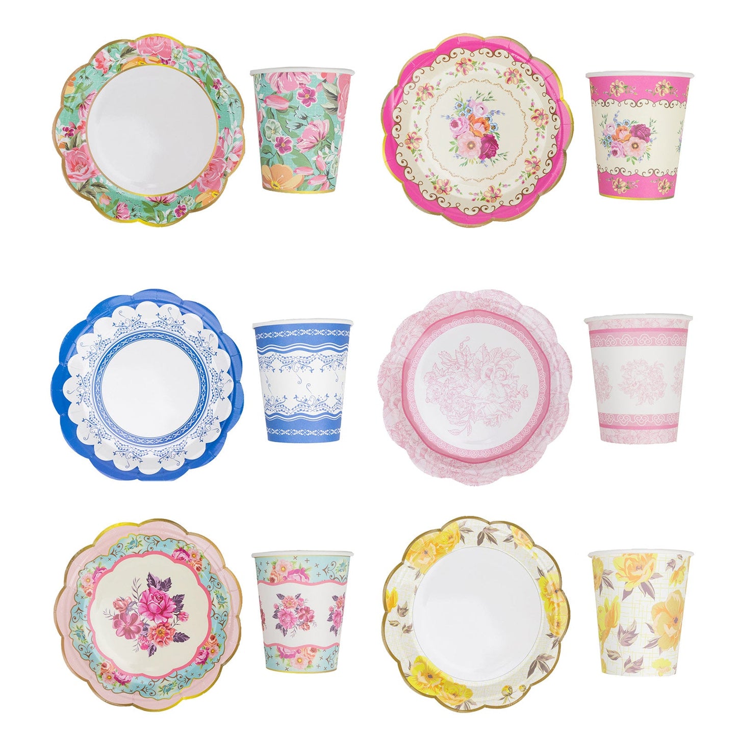 24 Pack | Vintage Mixed Floral Paper Tea Cup And Saucer Set