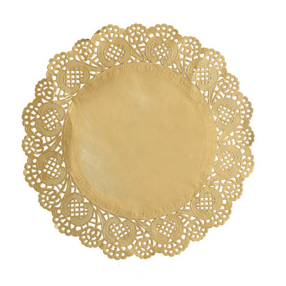 12" Round Gold Lace Paper Doilies, Food Grade Paper Placemats, 50 Pcs.