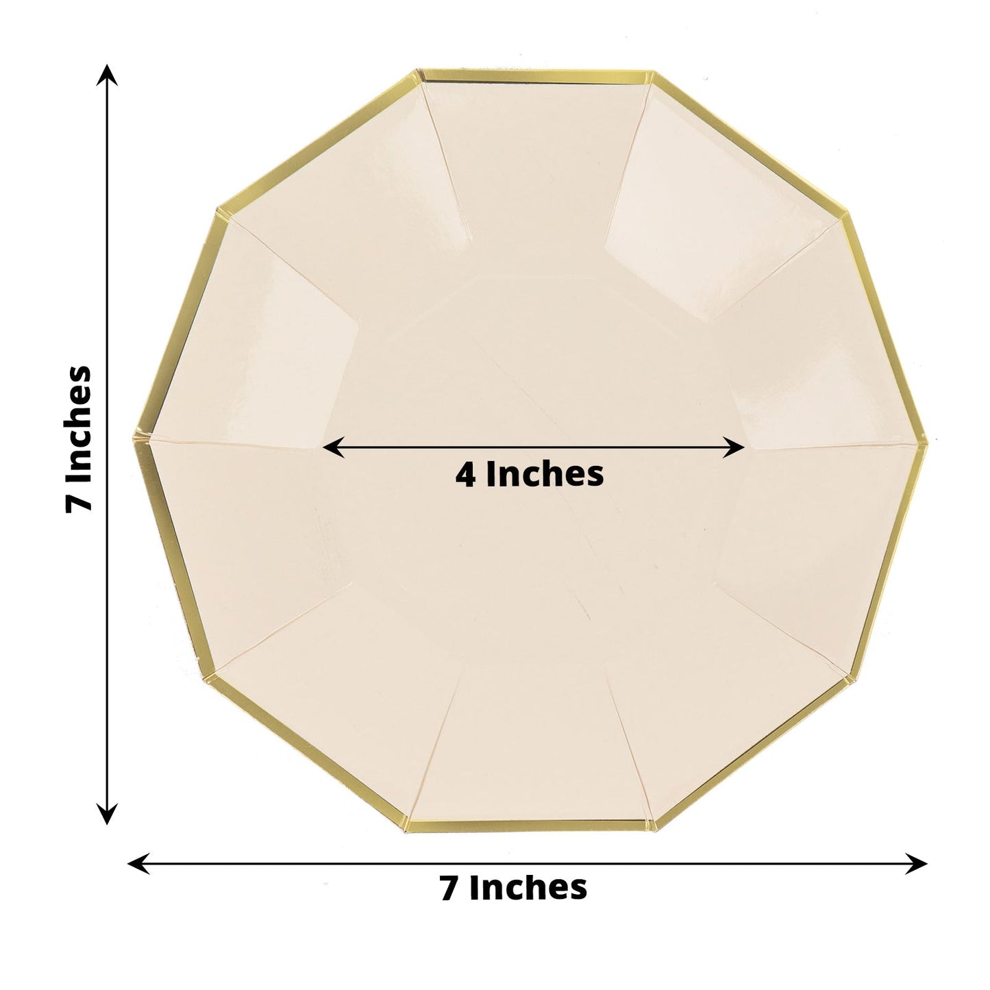 25 Pack 7 Inch Beige Paper Plates with Gold Foil Geometric Rim Decagon Design