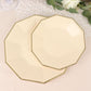 25 Pack | 7" Beige Gold Foil Rim Geometric Appetizer Paper Plates, Decagon Dessert / Salad Plates