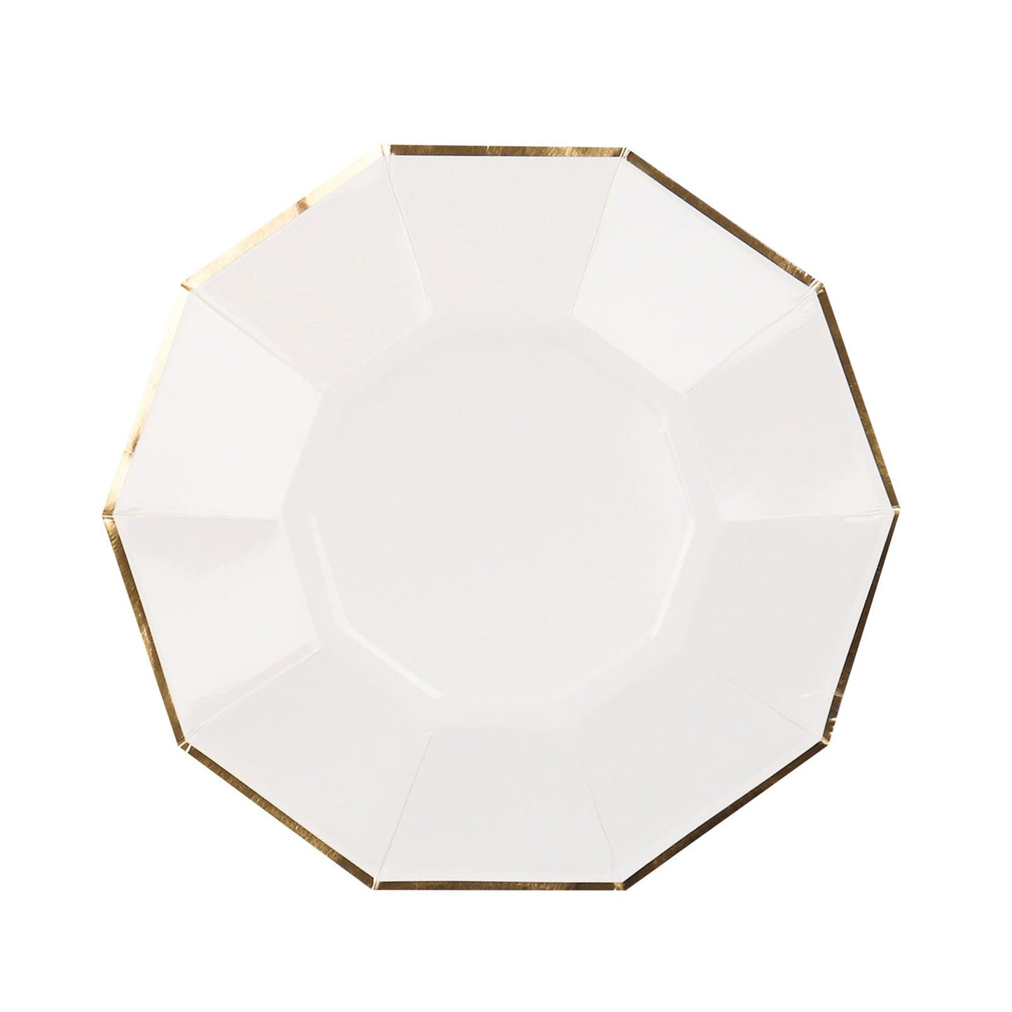 White 7 Inch Geometric Paper Plate with Gold Foil Rim for Dessert or Appetizer#whtbkgd