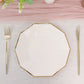 25 Pack | White 9" Geometric Dinner Paper Plates, Disposable Plates Decagon Shaped With Gold Foil Rim