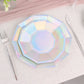 9 Inch Disposable Geometric Paper Plates with Iridescent Color and Decagon Rim 25 Pack