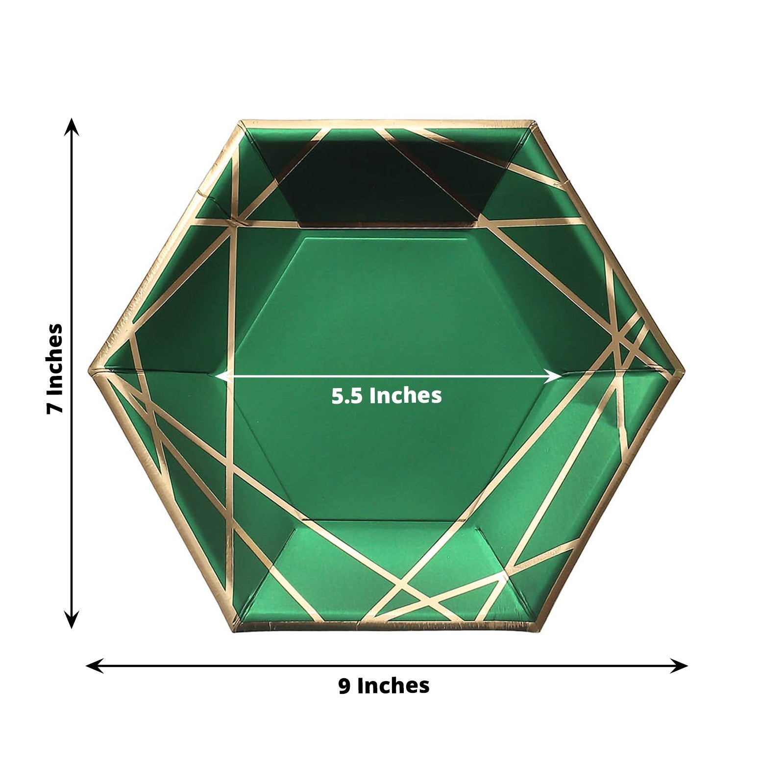 25 Pack | 7inch Hunter Emerald Green/Gold Hexagon Dessert Appetizer Paper Plates