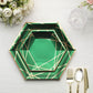 25 Pack | 7" Hunter Emerald Green / Gold Hexagon Salad Paper Plates, Geometric Disposable Dessert Appetizer Party Plates - 300 GSM