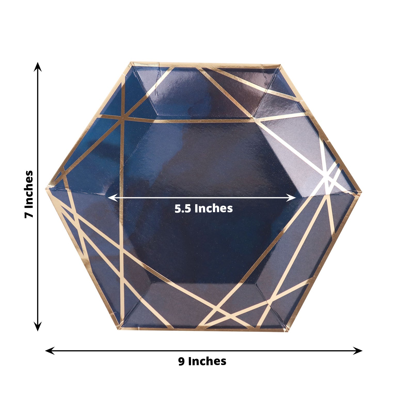 25 Pack of 7 Inch Disposable Geometric Navy Gold Hexagon Dessert Plates