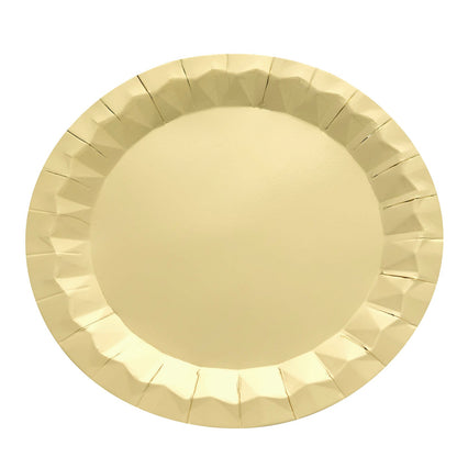 Rimmed 12 Inch Paper Charger Plate In Gold And Geometric Prism