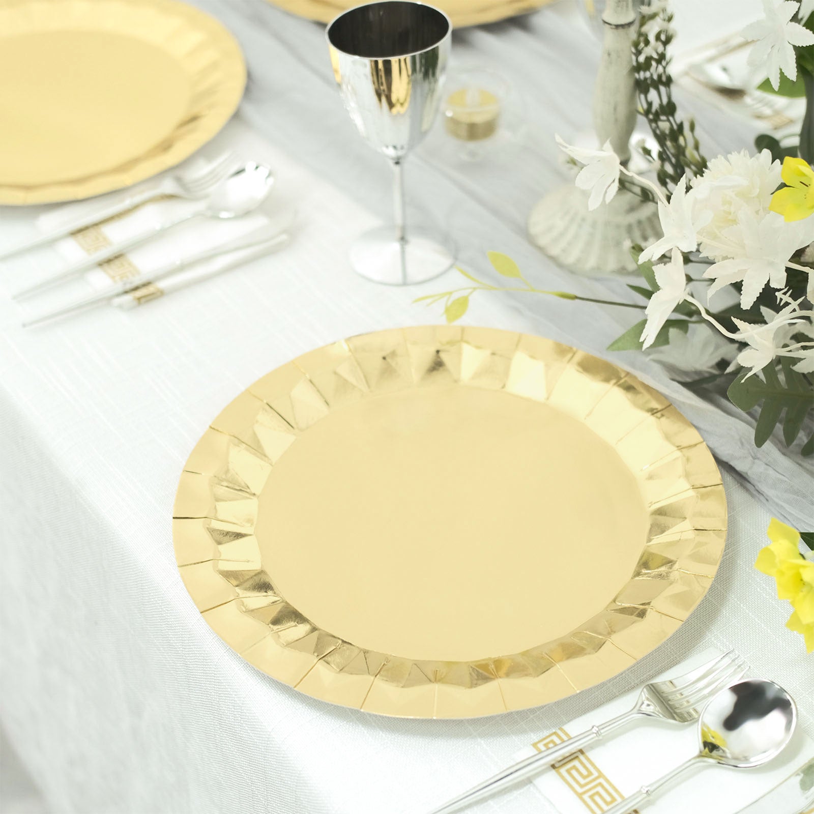 Geometric Prism Rimmed 12 Inch Gold Paper Charger Plate