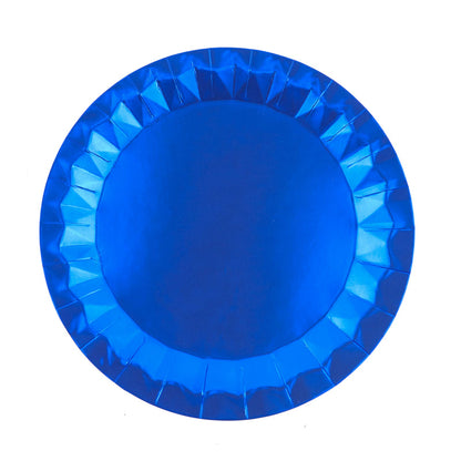 400 GSM Royal Blue Round Disposable 12 Inch Paper Plates with Geometric Foil Design#whtbkgd