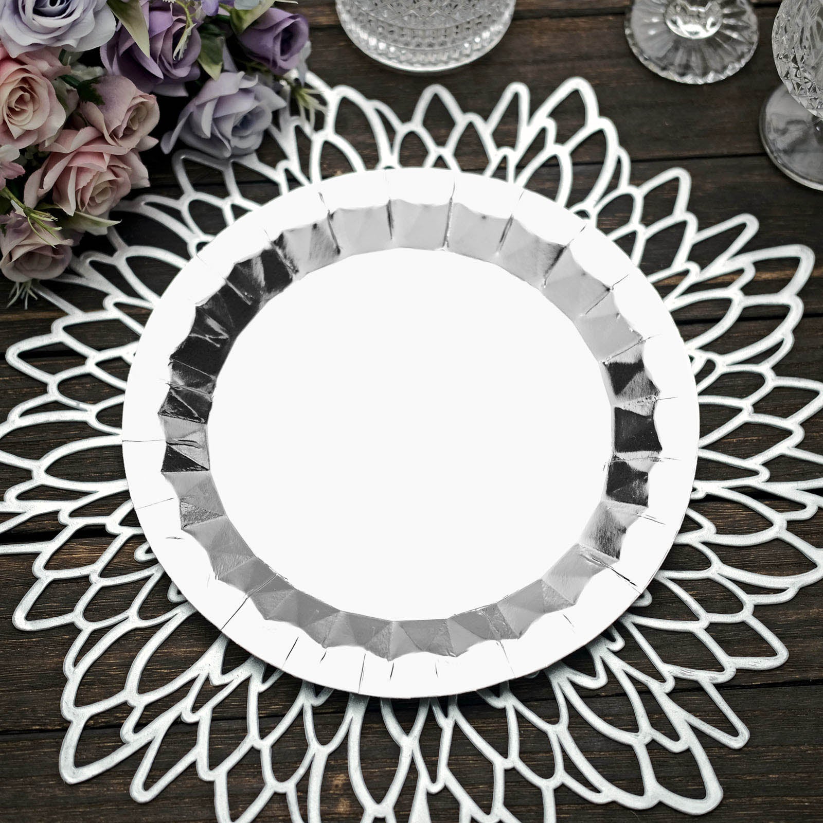 Geometric Prism Design 9 Inch Silver Paper Dinner Plate