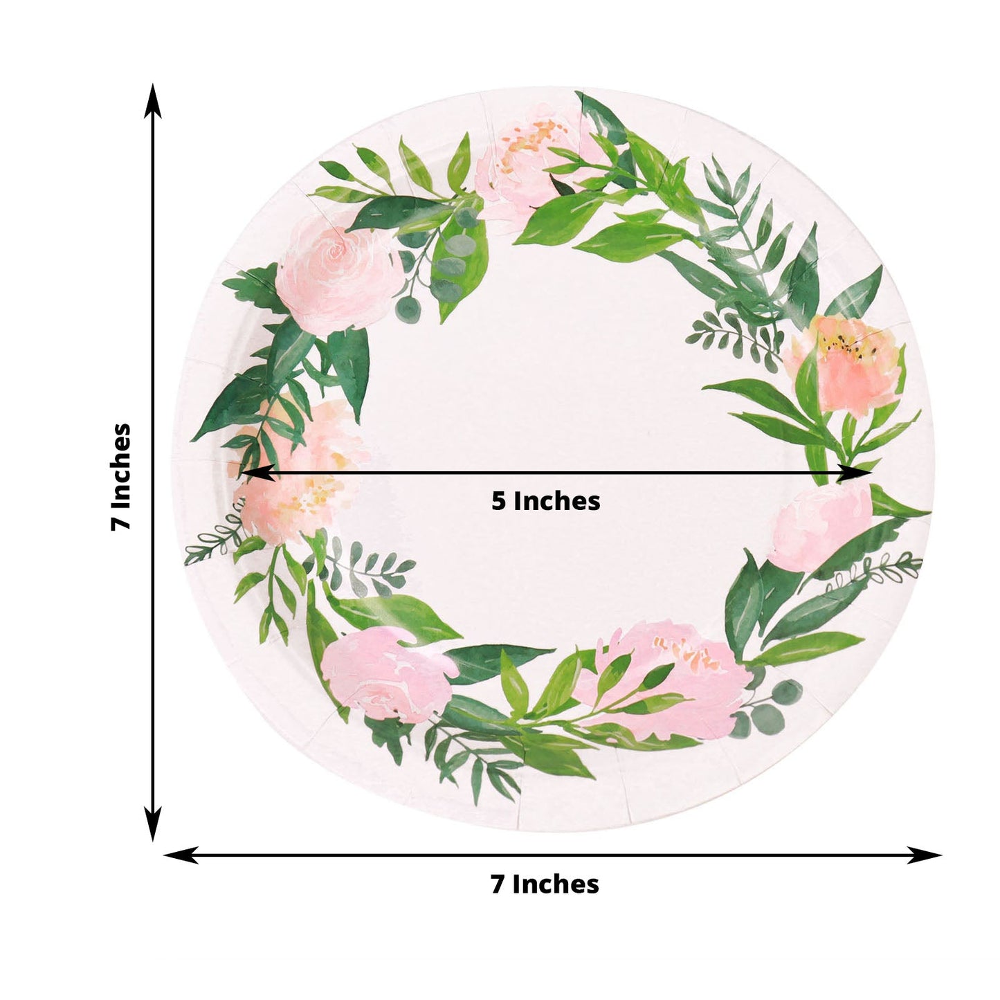 7 Inch Rose Peony Flower Wreath Design Paper Dessert Appetizer Plates 25 Pack