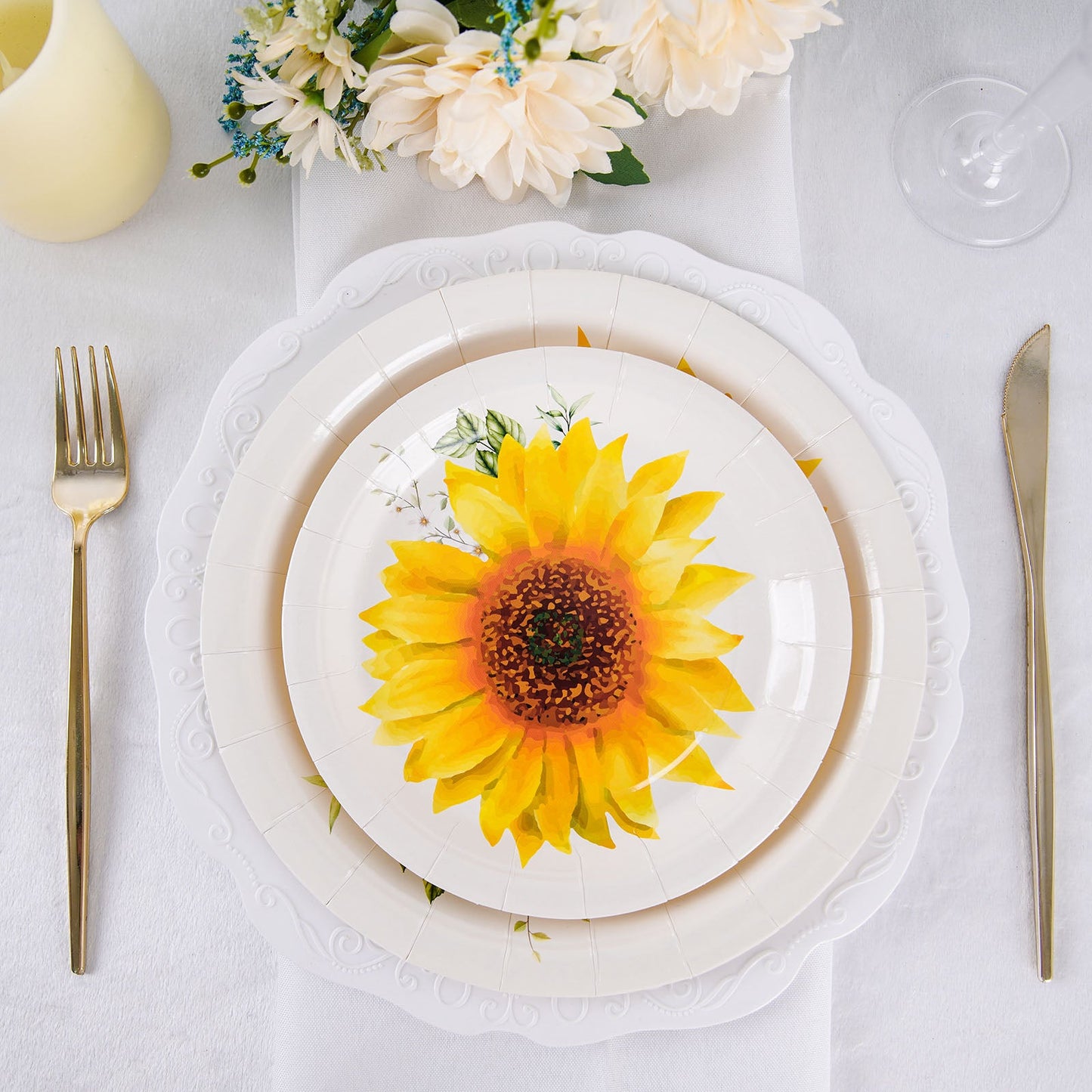 25 Pack | Sunflower 7" Dessert Appetizer Paper Plates, Disposable Party Plates