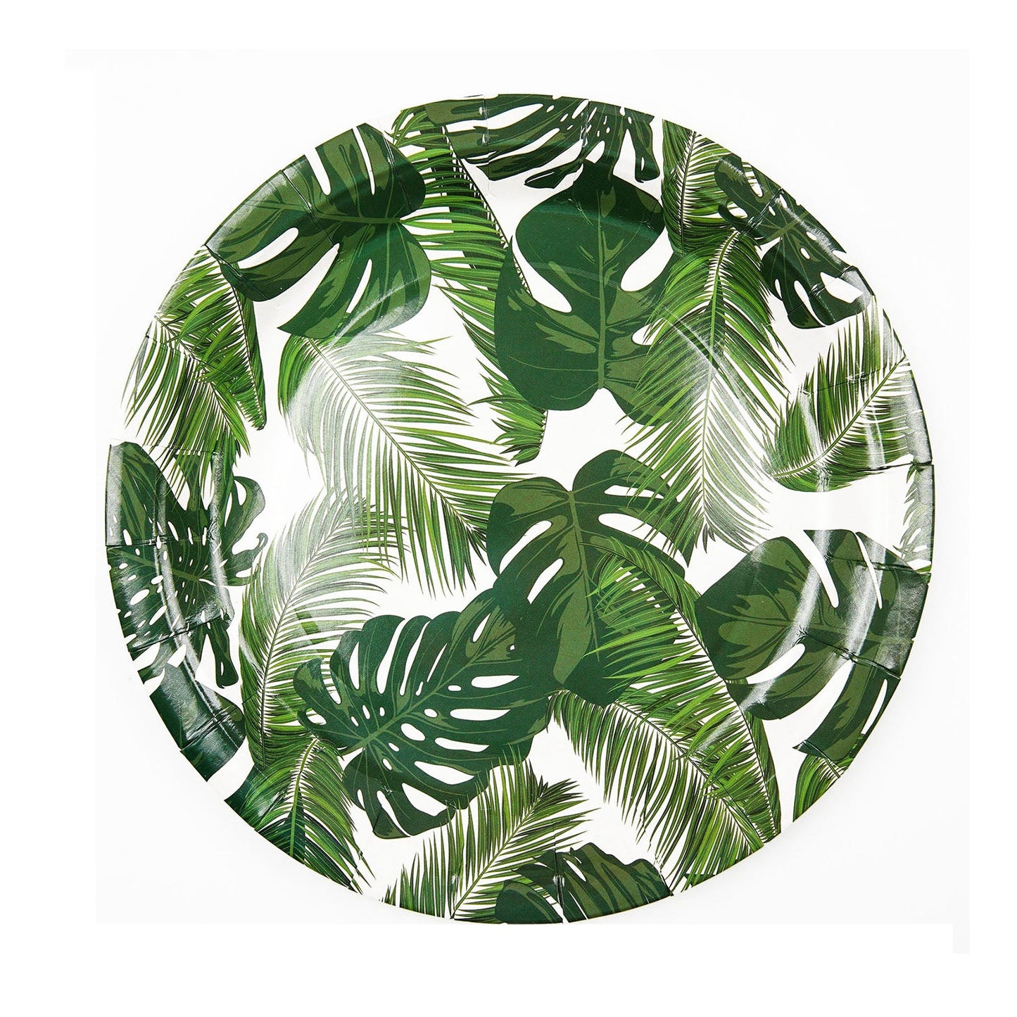 Tropical Palm Leaf Mix 300 GSM Dessert Salad Disposable Paper Plates 9 Inch Pack of 25#whtbkgd