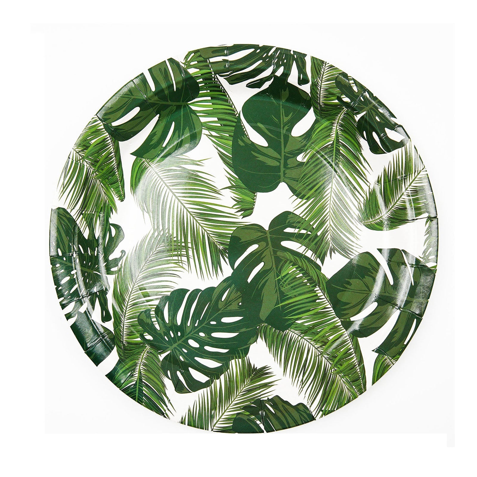 Tropical Palm Leaf Mix 300 GSM Dessert Salad Disposable Paper Plates 9 Inch Pack of 25#whtbkgd