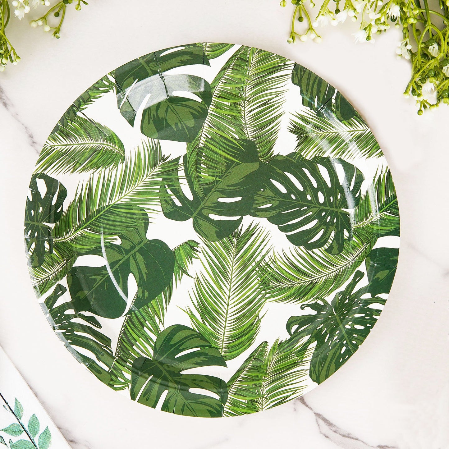 25 Pack | Tropical Palm Leaf Mix 9" Dinner Paper Plates, Disposable Plates - 300 GSM