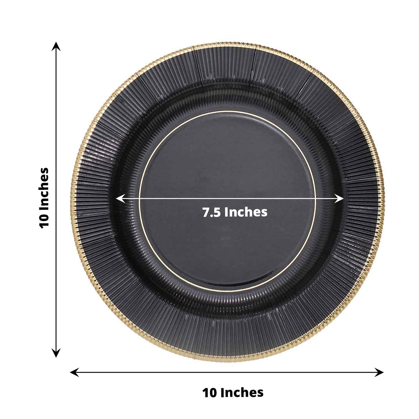 10 Inch Gold Rimmed Black Sunray Paper Plates For Serving Dinner