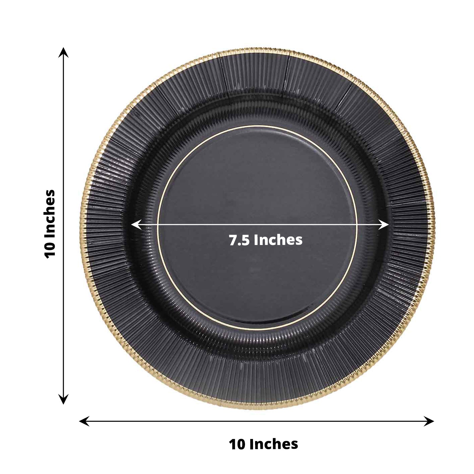 10 Inch Gold Rimmed Black Sunray Paper Plates For Serving Dinner