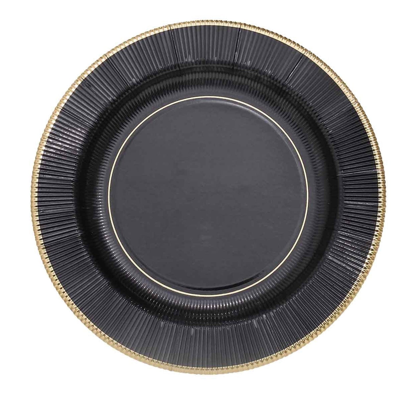 Gold Rimmed Black Sunray Plates 10 Inch#whtbkgd