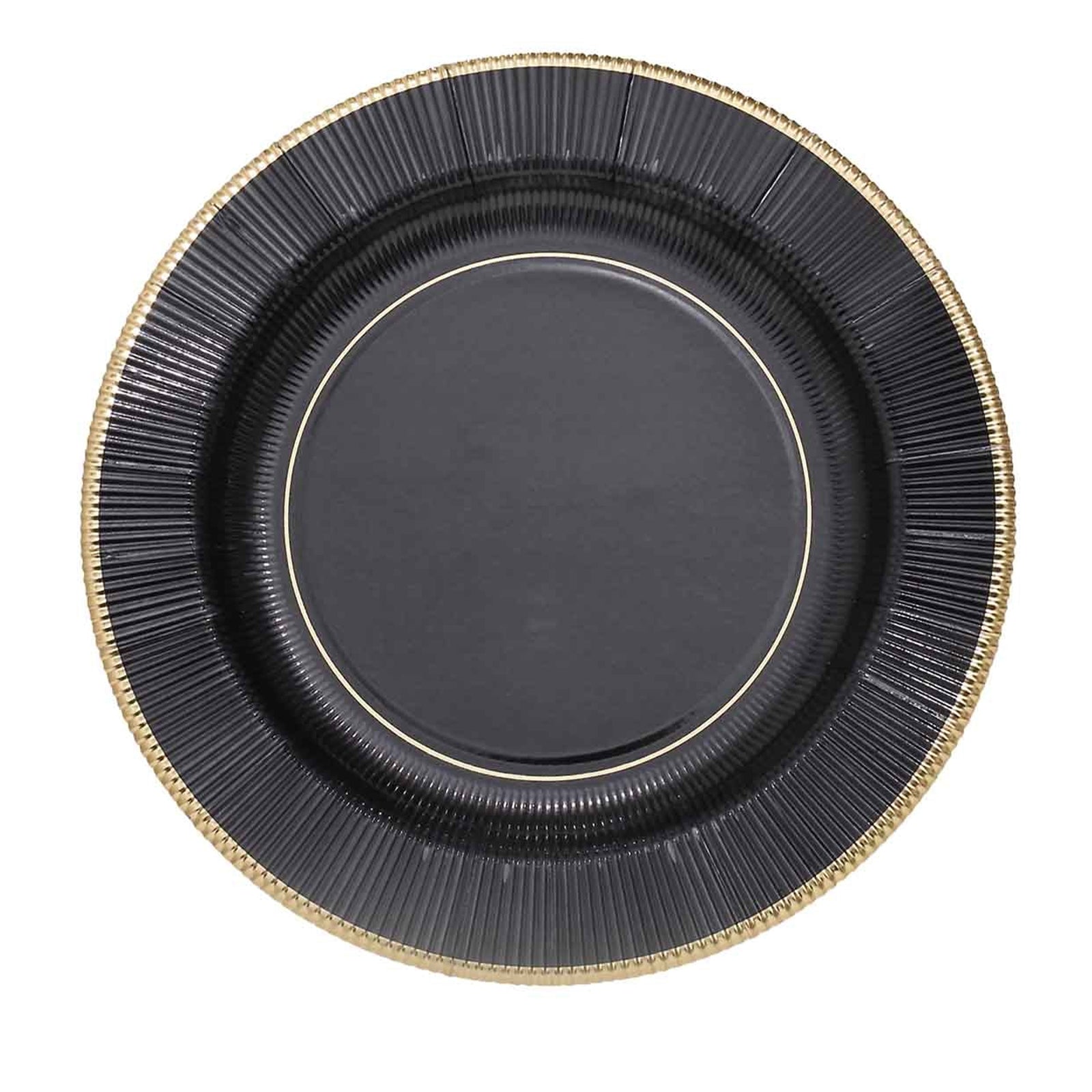 Gold Rimmed Black Sunray Plates 10 Inch#whtbkgd