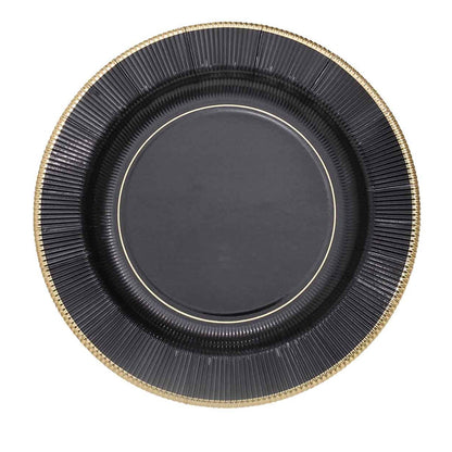 Gold Rimmed Black Sunray Plates 10 Inch#whtbkgd